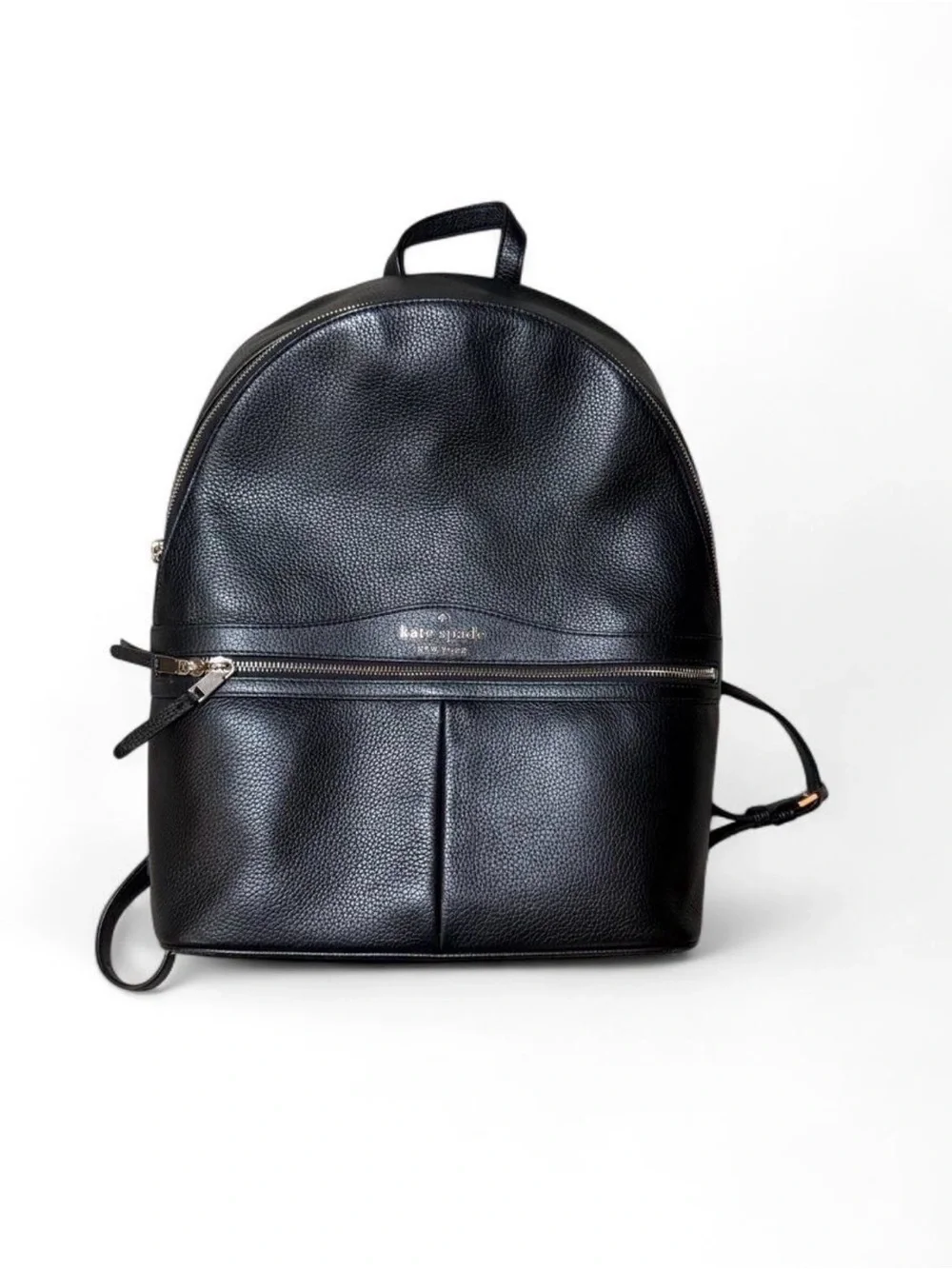 Kate Spade New York Black Pebbled Leather Laptop Backpack Gold Zip Large